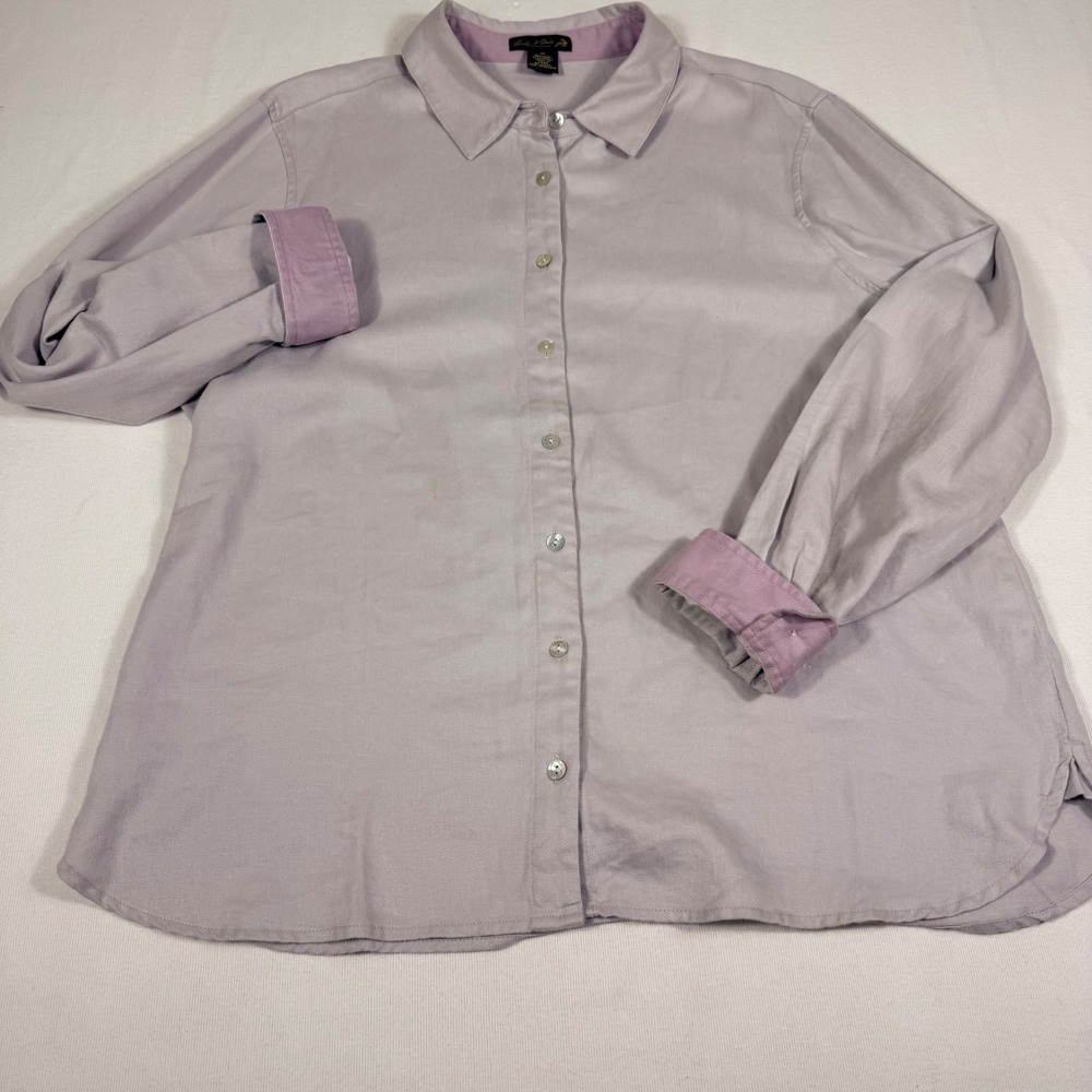 Charles F Orvis Shirt 14 Lavender Gray Linen Lyocell Button Down Contrast Cuff